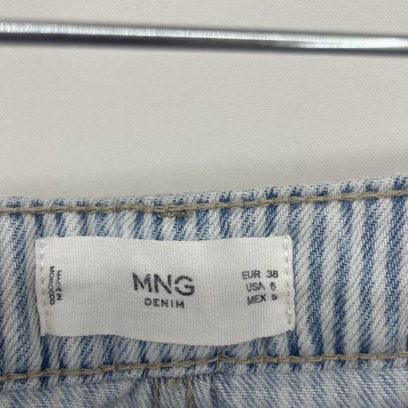 MNG Denim Size 6 / 33 Waist Blue White Vertical Stripe Cropped Jeans High Rise - Picture 3 of 4